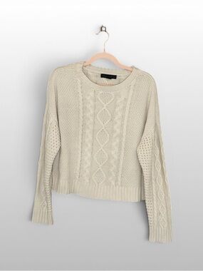 Sanctuary Cable Knit Sweater Womens L Cream Cropped Cozy Chunky Knit